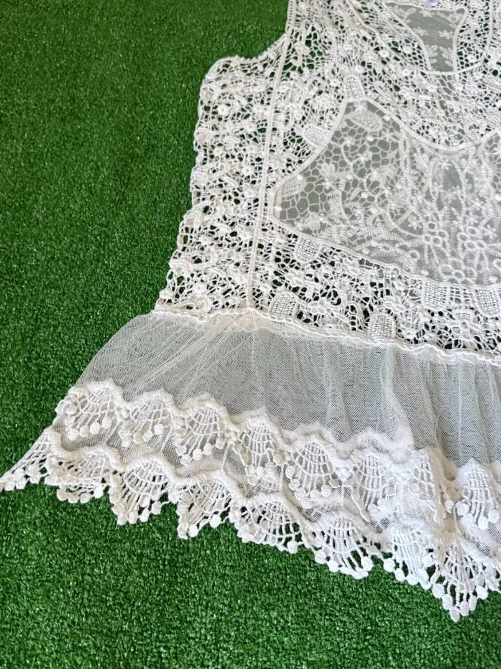 Roommates Boho Ivory Crochet Lace Sheer Tank Top Festival Cover Up Plus Size 3X - Picture 4 of 14